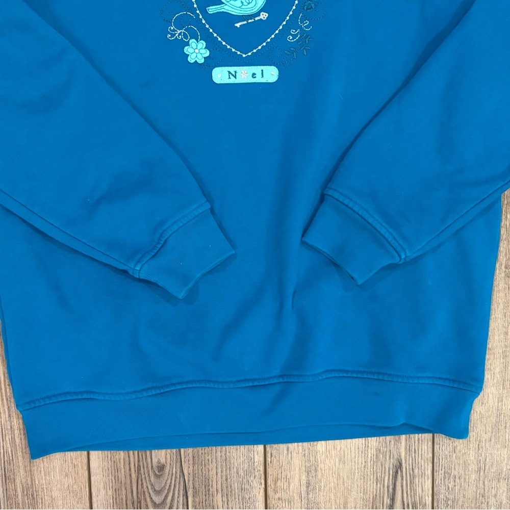 Northern Reflections Noel Bird Collared Sweatshirt Blue Sz S Holiday Vintage - Picture 6 of 9